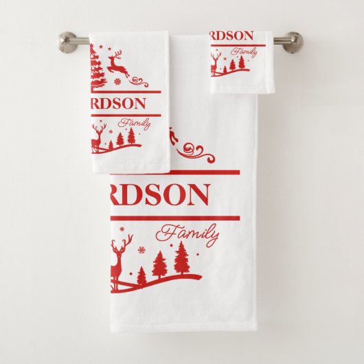 Rood Wit Kerstmis Gepersonaliseerde familienaam Bad Handdoek (Insitu)