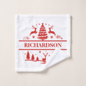 Rood Wit Kerstmis Gepersonaliseerde familienaam Bad Handdoek (Wasdoekje)
