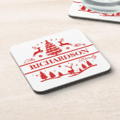 Rood Wit Kerstmis Gepersonaliseerde familienaam Bier Onderzetter (Linkerzijde)