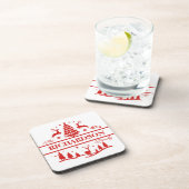 Rood Wit Kerstmis Gepersonaliseerde familienaam Bier Onderzetter (Rechterzijde)