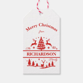 Rood Wit Kerstmis Gepersonaliseerde familienaam Cadeaulabel
