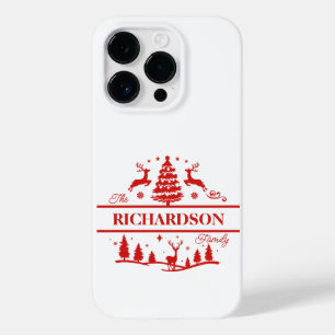Rood Wit Kerstmis Gepersonaliseerde familienaam Case-Mate iPhone 14 Pro Hoesje