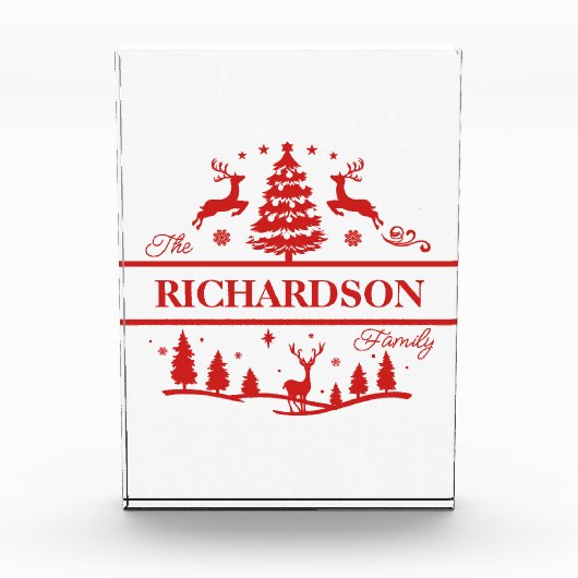 Rood Wit Kerstmis Gepersonaliseerde familienaam Fotoblokken (Voorkant)