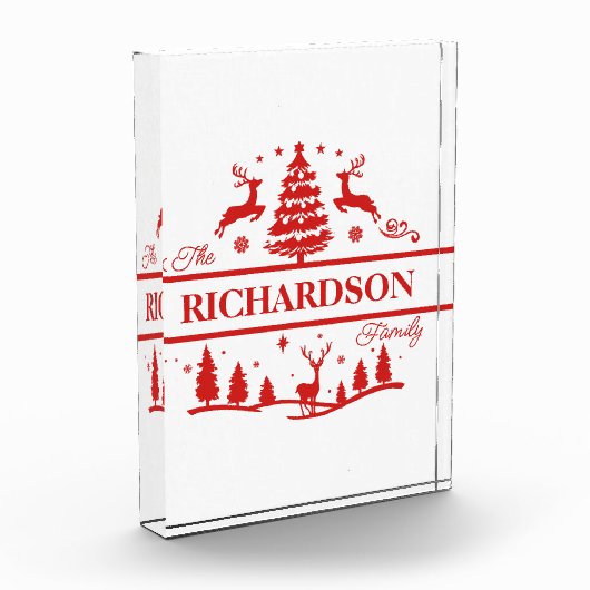 Rood Wit Kerstmis Gepersonaliseerde familienaam Fotoblokken (Links)
