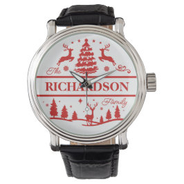 Rood Wit Kerstmis Gepersonaliseerde familienaam Horloge