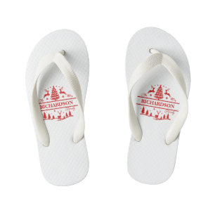 Rood Wit Kerstmis Gepersonaliseerde familienaam Kinder Teenslippers