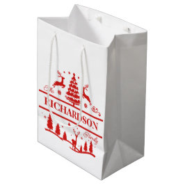 Rood Wit Kerstmis Gepersonaliseerde familienaam Medium Cadeauzakje