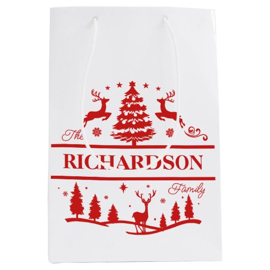 Rood Wit Kerstmis Gepersonaliseerde familienaam Medium Cadeauzakje (Voorkant)