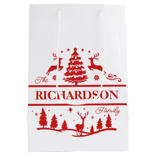 Rood Wit Kerstmis Gepersonaliseerde familienaam Medium Cadeauzakje (Achterkant)