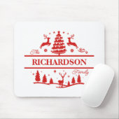 Rood Wit Kerstmis Gepersonaliseerde familienaam Muismat (Met muis)