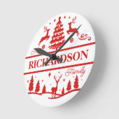 Rood Wit Kerstmis Gepersonaliseerde familienaam Ronde Klok (Hoek)