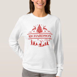 Rood wit Kerstmis Gepersonaliseerde Familienaam T-shirt