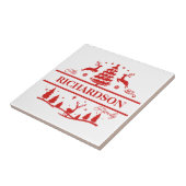 Rood Wit Kerstmis Gepersonaliseerde familienaam Tegeltje (Zijkant)