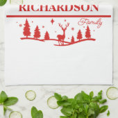 Rood Wit Kerstmis Gepersonaliseerde familienaam Theedoek (Gevouwen)