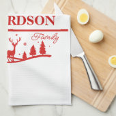 Rood Wit Kerstmis Gepersonaliseerde familienaam Theedoek (Quarter Fold)