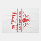 Rood Wit Kerstmis Gepersonaliseerde familienaam Theedoek (Horizontaal)