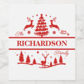 Rood Wit Kerstmis Gepersonaliseerde familienaam Wijn Etiket (Enkel label)