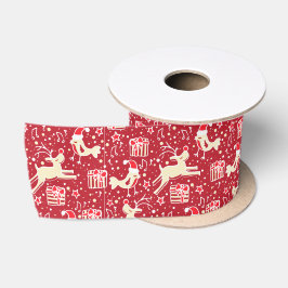 Rood wit Kerstmis rendieren en vogels lint