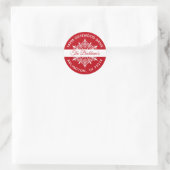 Rood Wit Kerstmis Sneeuwvlok Retouradres Ronde Sticker (Tas)