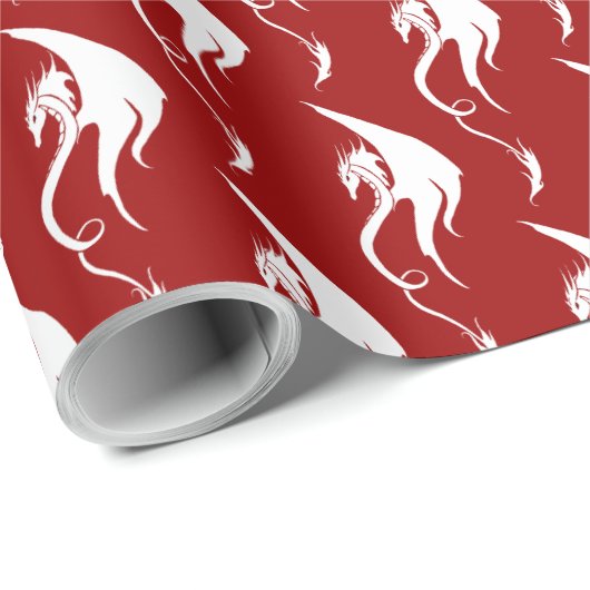 Rood Wit Kerstmis Tribal Dragon Cadeaupapier (Rol Hoek)