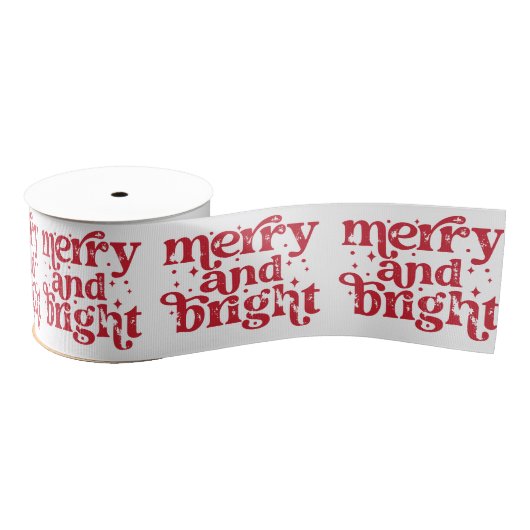 Rood & Wit Kerstmis Vrolijk & Helder Feestdag Grosgrain Lint (Spoel)