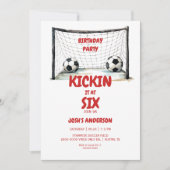 Rood & Wit Kickin Voetbal Verjaardagsfeest Kaart (Voorkant)