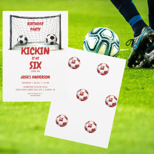 Rood & Wit Kickin Voetbal Verjaardagsfeestje Kaart