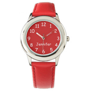 Rood & Wit Kind, naam, rood gezicht en riempols Horloge