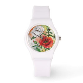 Rood Wit Klaproos horloge Mooie Bloemen