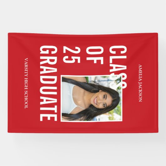 Rood & Wit Klasse van 2025 Foto Afstuderen Spandoek (Horizontaal)