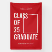 Rood & Wit Klasse van 2025 Foto Afstuderen Spandoek (Verticaal)