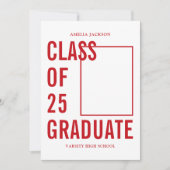 Rood & Wit Klasse van 25 Foto Afstuderen Aankondiging (Voorkant)