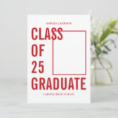 Rood & Wit Klasse van 25 Foto Afstuderen Aankondiging (Staand voorkant)