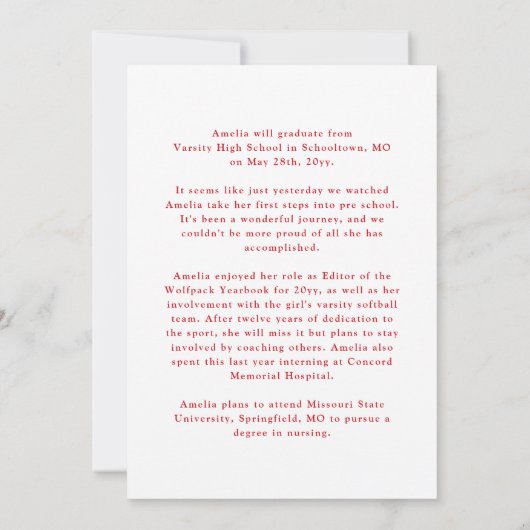 Rood & Wit Klasse van 25 Foto Afstuderen Aankondiging (Achterkant)