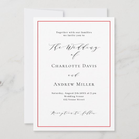 Rood wit klassieke formele bruiloft kaart (Voorkant)