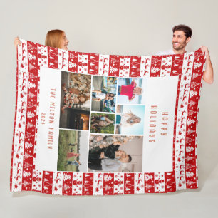 Rood Wit Klassieke Vakantie Meerdere Foto's Fleece Deken