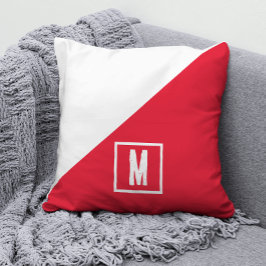 rood & wit kleurblok Aangepaste monogram initiaal Kussen