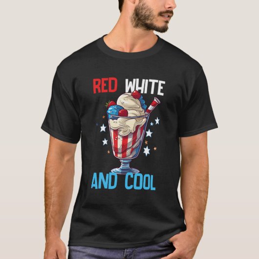 Rood wit koel ijs juli 4e onafhankelijkheidsdag t-shirt (Voorkant)