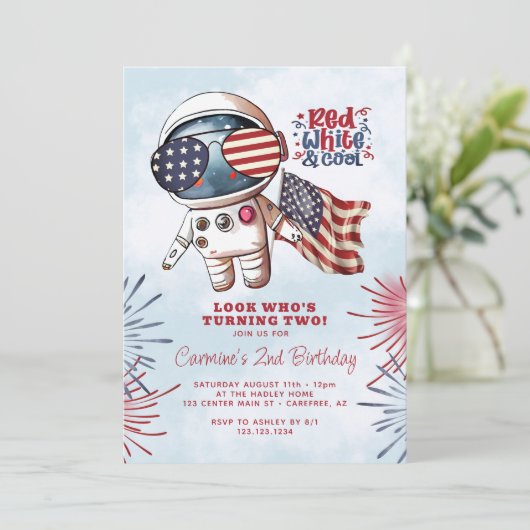 Rood Wit & Koele Astronaut 2e Verjaardag Kaart (Staand voorkant)