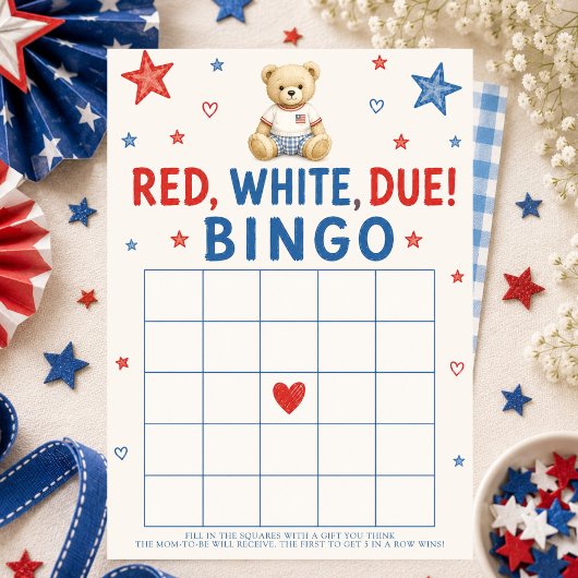 Rood Wit & Komend Baby Shower Bingo Kaart