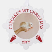 Rood Wit Konijn Poot Prints Bunny's 1e Kerstmis Ornament Kaart (Voorkant)