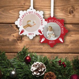 Rood Wit Konijn Poot Prints Bunny's 1e Kerstmis Ornament Kaart