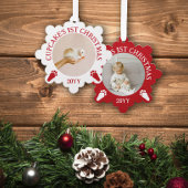 Rood Wit Konijn Poot Prints Bunny's 1e Kerstmis Ornament Kaart