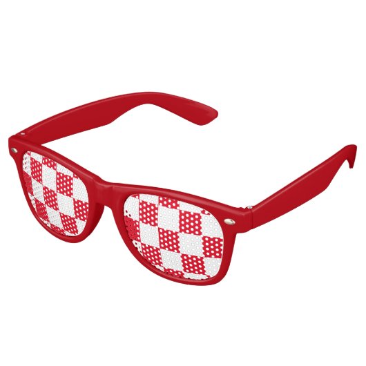 Rood-wit Kroatisch schaakbordpatroon Retro Zonnebril (Gekanteld)