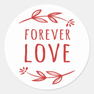 Rood & Wit Laurierblad Oneindige Liefde Trouwfeest Ronde Sticker