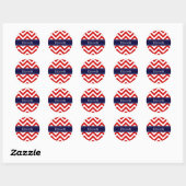 Rood Wit LG Chevron Navy Blauwe Naam Initiaal Ronde Sticker (Vel)