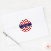 Rood Wit LG Chevron Navy Blauwe Naam Initiaal Ronde Sticker (Envelop)