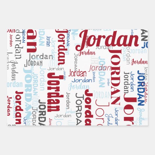 Rood Wit & Lichtblauw Herhalend Naam Patroon Inpakpapier Vel (Voorkant 3)