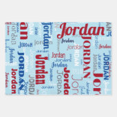 Rood Wit & Lichtblauw Herhalend Naam Patroon Inpakpapier Vel (Voorkant 2)