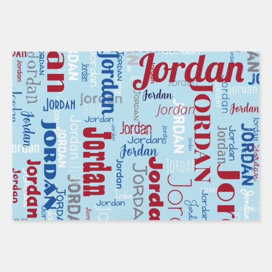 Rood Wit & Lichtblauw Herhalend Naam Patroon Inpakpapier Vel (Voorkant 2)